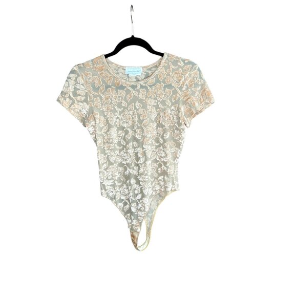 Hanky Panky Peach Floral Burnout Bodysuit Vintage Size Large - Picture 2 of 9